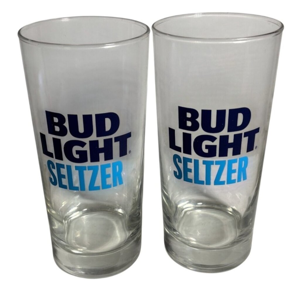 Set Of 2 Bud Light Seltzer Clear Glasses Blue Logo Design 6"